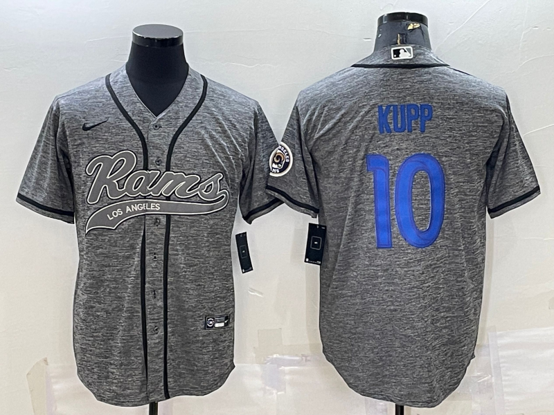 Men's Grey Los Angeles Rams #10 Cooper Kupp With Patch Cool Base Stitched Baseball Jersey